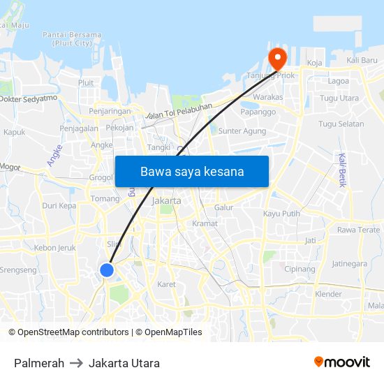 Palmerah to Jakarta Utara map