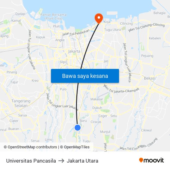 Universitas Pancasila to Jakarta Utara map