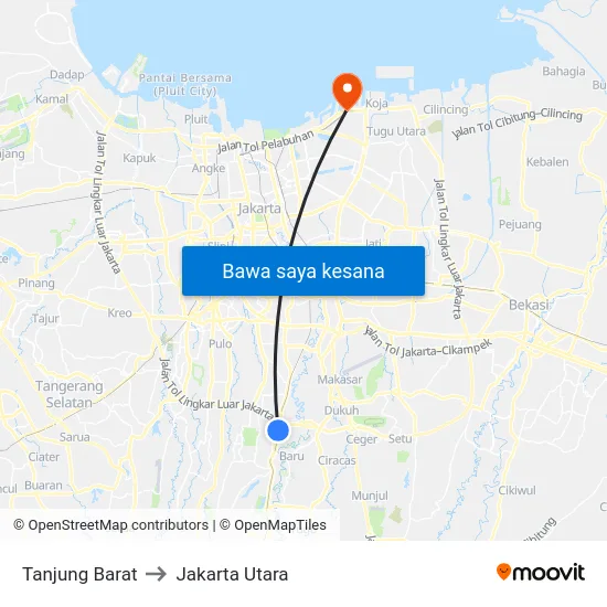 Tanjung Barat to Jakarta Utara map