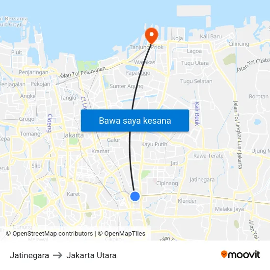 Jatinegara to Jakarta Utara map