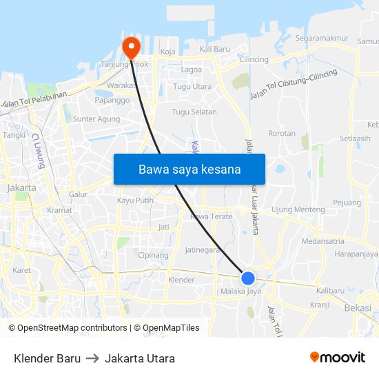 Klender Baru to Jakarta Utara map