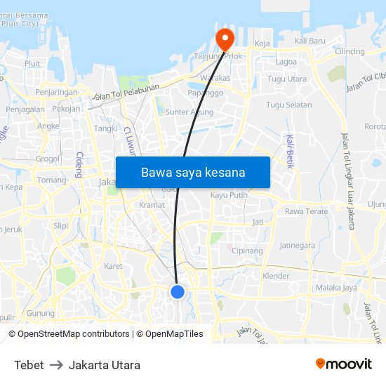 Tebet to Jakarta Utara map