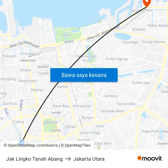 Jak Lingko Tanah Abang to Jakarta Utara map