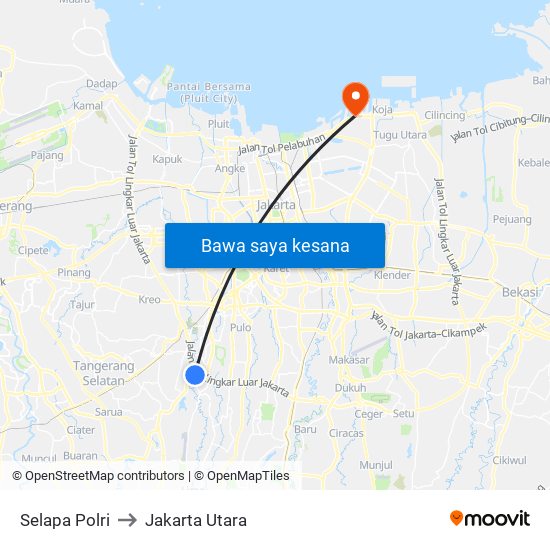 Selapa Polri to Jakarta Utara map