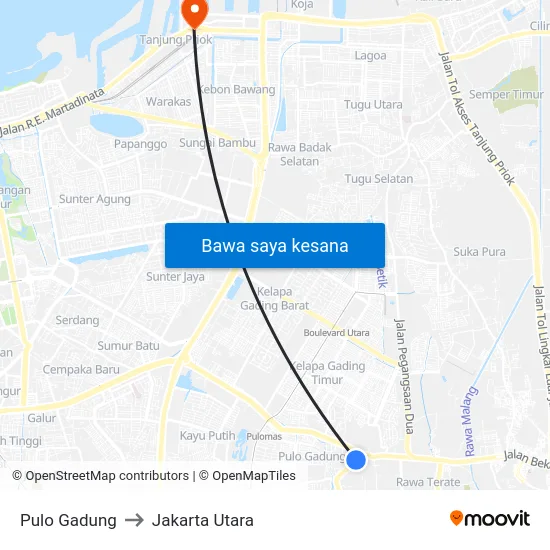 Pulo Gadung to Jakarta Utara map