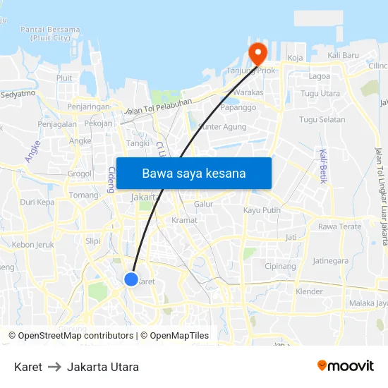Karet to Jakarta Utara map