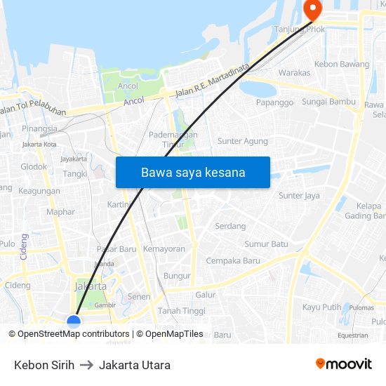 Kebon Sirih to Jakarta Utara map