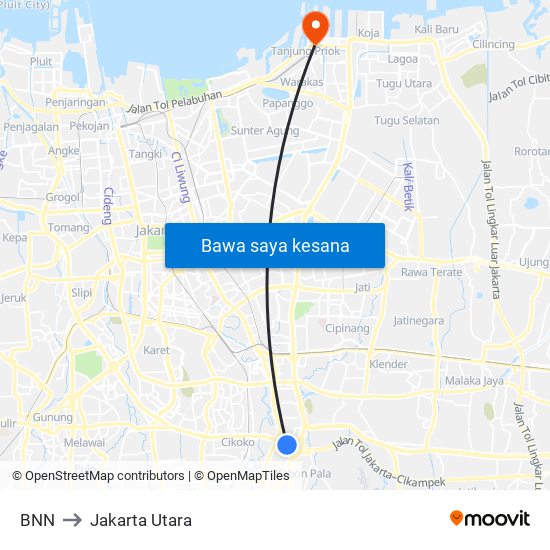 BNN to Jakarta Utara map