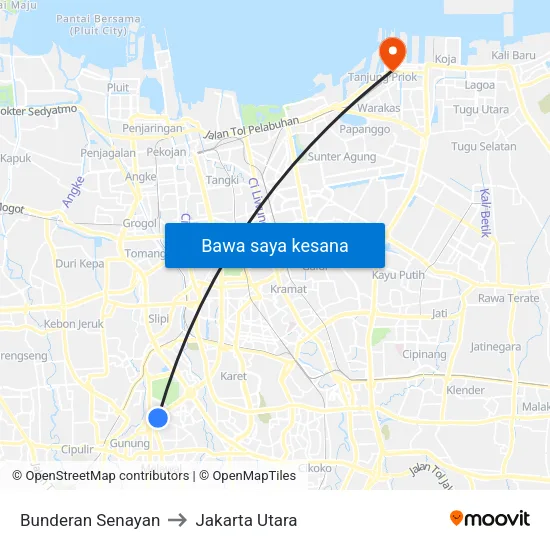 Bunderan Senayan to Jakarta Utara map