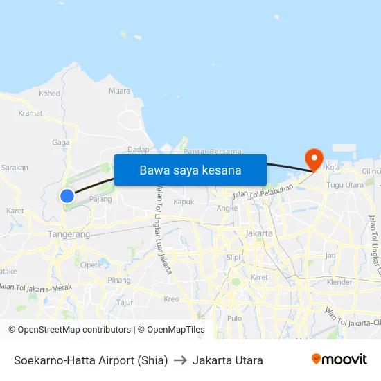 Soekarno-Hatta Airport (Shia) to Jakarta Utara map