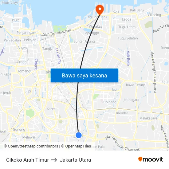 Cikoko Arah Timur to Jakarta Utara map