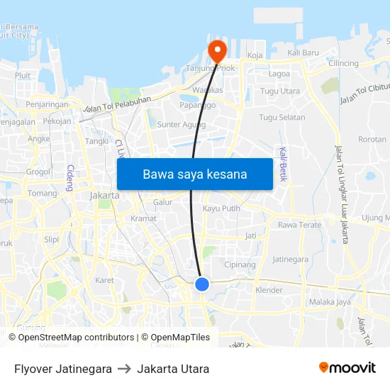 Flyover Jatinegara to Jakarta Utara map