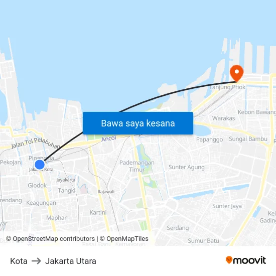 Kota to Jakarta Utara map