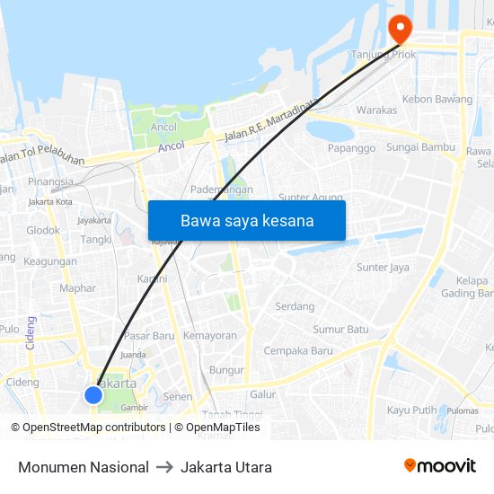 Monumen Nasional to Jakarta Utara map