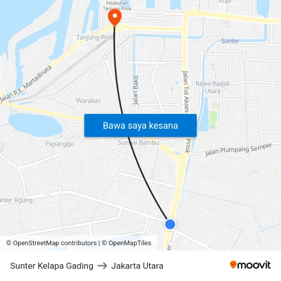 Sunter Kelapa Gading to Jakarta Utara map