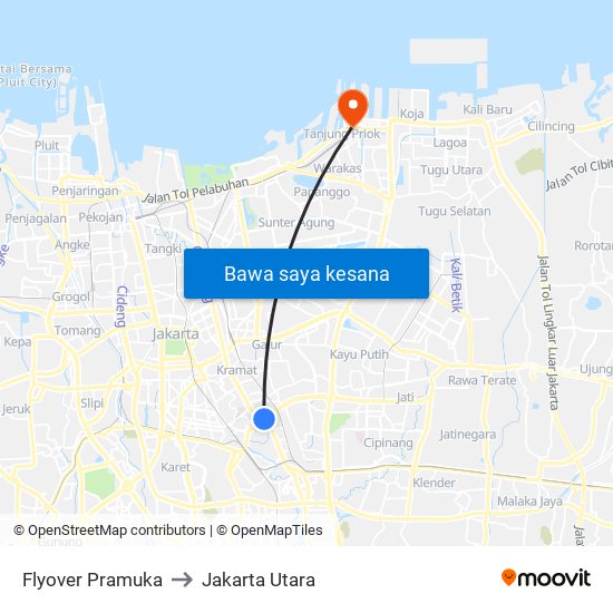 Flyover Pramuka to Jakarta Utara map