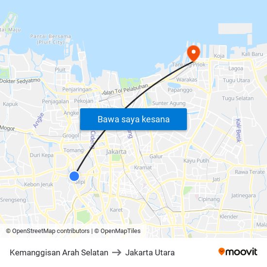 Kemanggisan Arah Selatan to Jakarta Utara map