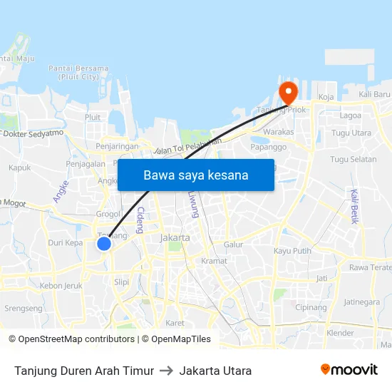 Tanjung Duren Arah Timur to Jakarta Utara map