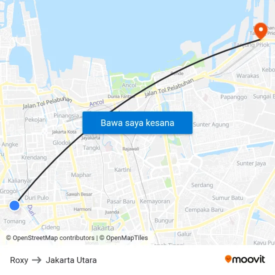 Roxy to Jakarta Utara map