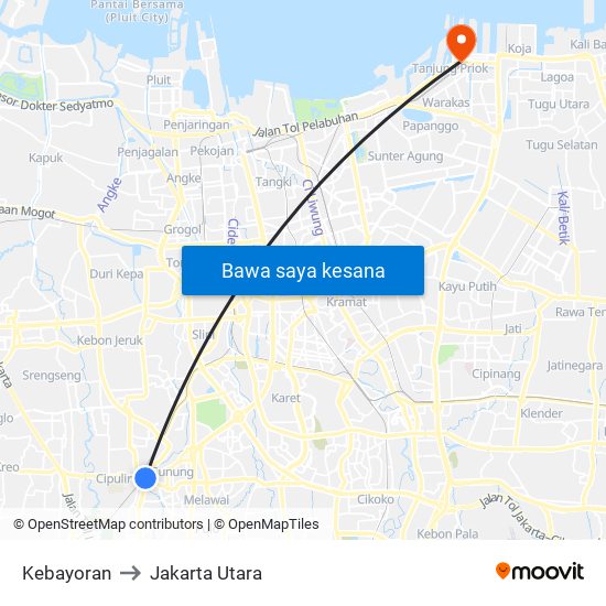 Kebayoran to Jakarta Utara map