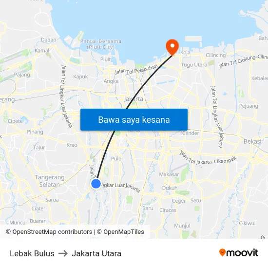 Lebak Bulus to Jakarta Utara map