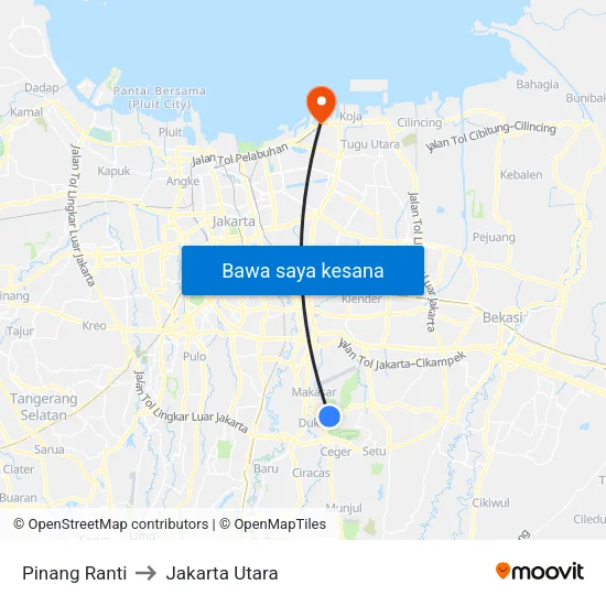 Pinang Ranti to Jakarta Utara map
