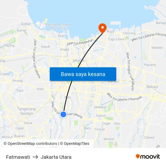 Fatmawati to Jakarta Utara map