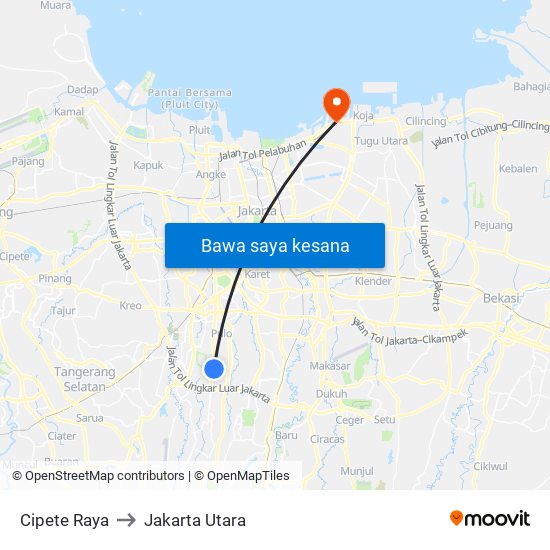 Cipete Raya to Jakarta Utara map