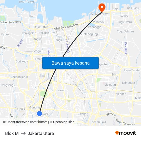 Blok M to Jakarta Utara map