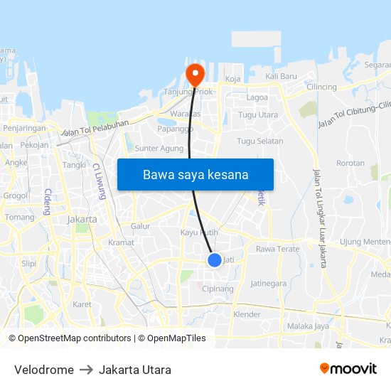 Velodrome to Jakarta Utara map