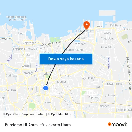 Bundaran HI Astra to Jakarta Utara map