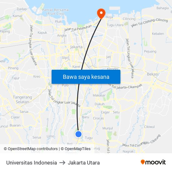 Universitas Indonesia to Jakarta Utara map