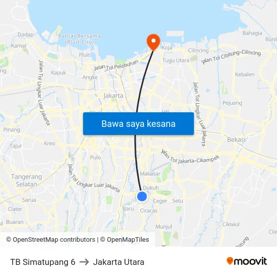 TB Simatupang 6 to Jakarta Utara map