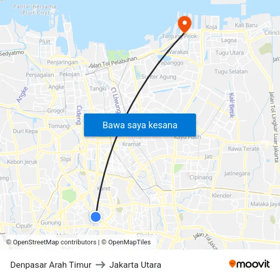 Denpasar Arah Timur to Jakarta Utara map