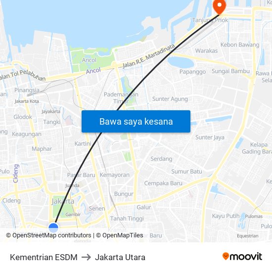 Kementrian ESDM to Jakarta Utara map