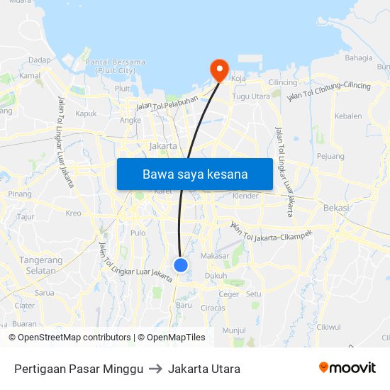 Pertigaan Pasar Minggu to Jakarta Utara map