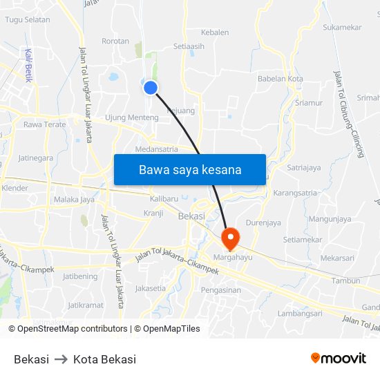 Bekasi to Kota Bekasi map