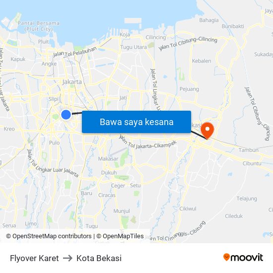 Flyover Karet to Kota Bekasi map