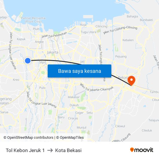 Tol Kebon Jeruk 1 to Kota Bekasi map