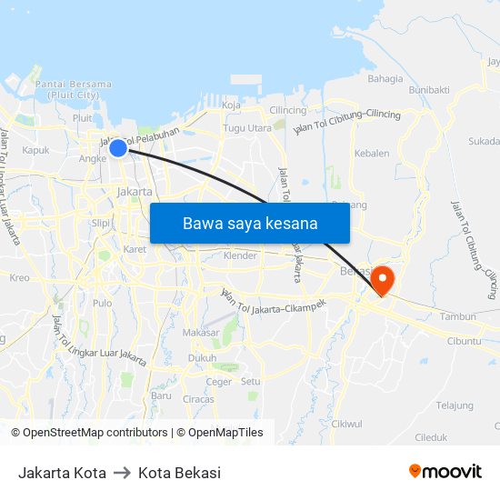 Jakarta Kota to Kota Bekasi map