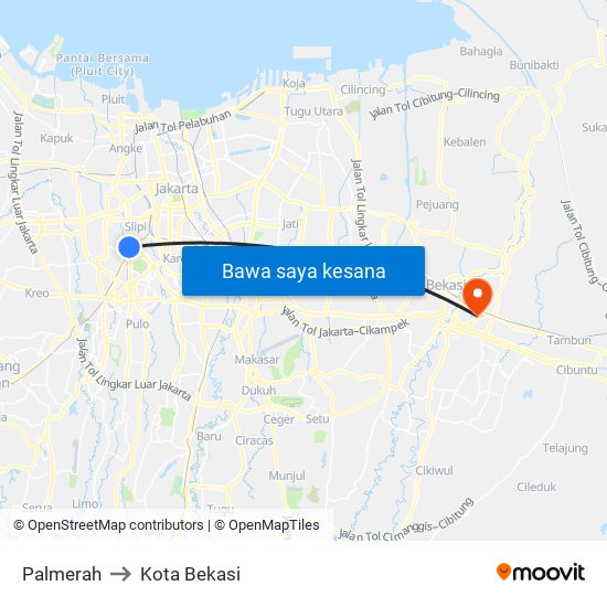 Palmerah to Kota Bekasi map