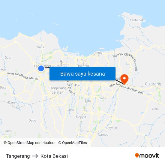 Tangerang to Kota Bekasi map