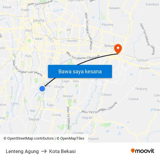 Lenteng Agung to Kota Bekasi map