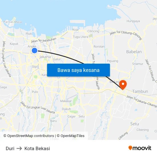 Duri Map Duri ke Kota Bekasi dengan transportasi umum