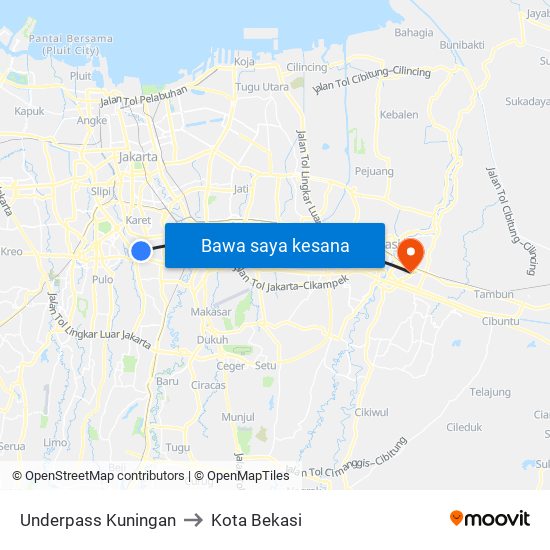 Underpass Kuningan to Kota Bekasi map