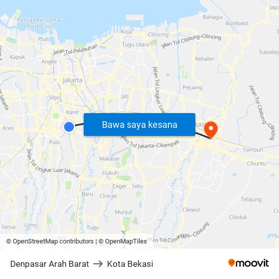 Denpasar Arah Barat to Kota Bekasi map