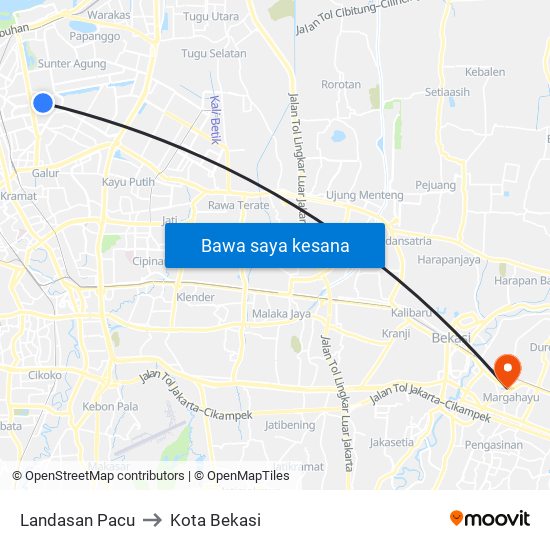 Landasan Pacu to Kota Bekasi map