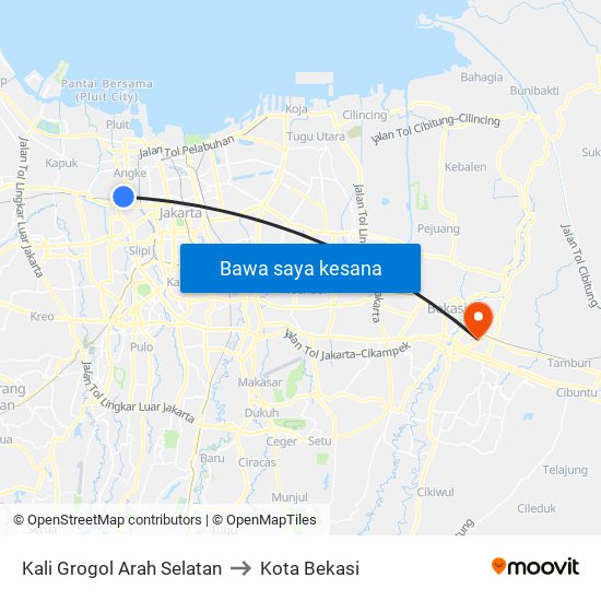 Kali Grogol Arah Selatan to Kota Bekasi map