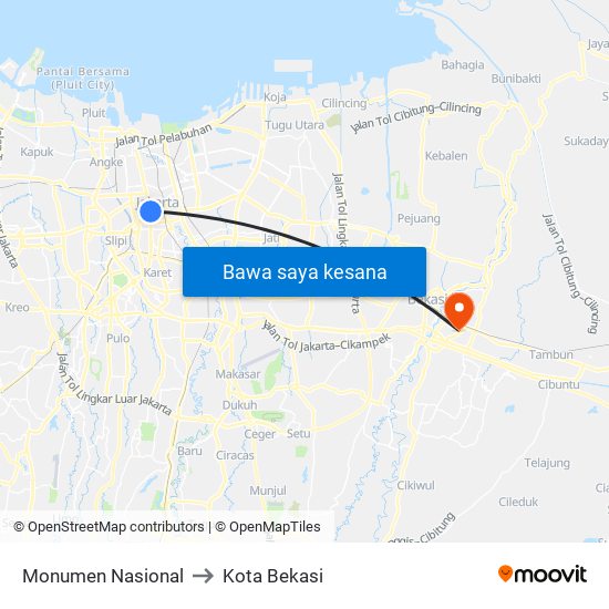 Monumen Nasional to Kota Bekasi map