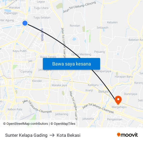 Sunter Kelapa Gading to Kota Bekasi map